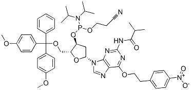 102691-37-2,(2R,3S,5R)-2-((BIS(4-METHOXYPHENYL)(PHENYL)METHOXY)METHYL)-5-(2-ISOBUTYRAMIDO-6-(4-NITROPHENETHOXY)-9H-PURIN-9-YL)TETRAHYDROFURAN-3-YL 2-CYANOETHYL DIISOPROPYLPHOSPHORAMIDITE