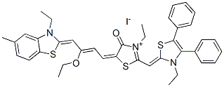 105176-22-5,5-[3-ETHOXY-4-(3-ETHYL-5-METHYL-2(3H)-BENZOTHIAZOLYLIDENE)-2-BUTENYLIDENE]-3-ETHYL-2-[(3-ETHYL-4,5-DIPHENYL-2(3H)-THIAZOLYLIDENE)METHYL]-4,5-DIHYDRO-4-OXOTHIAZOLIUM IODIDE