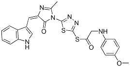 127227-42-3,(5E)-5-(1H-indol-3-ylmethylidene)-3-[5-[2-[(4-methoxyphenyl)amino]acet yl]sulfanyl-1,3,4-thiadiazol-2-yl]-2-methyl-imidazol-4-one