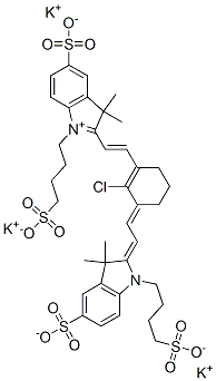 138081-45-5,2-[2-[2-CHLORO-3-[2-[1,3-DIHYDRO-3,3-DIMETHYL-5-SULFO-1-(4-SULFOBUTYL)-2H-INDOL-2-YLIDENE]-ETHYLIDENE]-1-CYCLOHEXEN-1-YL]-ETHENYL]3,3-DIMETHYL-5-SULFO-1-(4-SULFOBUTYL)-3H-INDOLIUM HYDROXIDE, INNER SALT, TRIPOTASSIUM SALT
