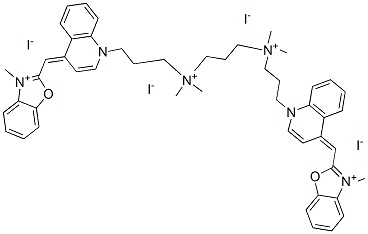 143413-85-8,2-([1-(3-[[3-(DIMETHYL(3-[4-[(E)-(3-METHYL-1,3-BENZOXAZOL-3-IUM-2-YL)METHYLIDENE]-1(4H)-QUINOLINYL]PROPYL)AMMONIO)PROPYL](DIMETHYL)AMMONIO]PROPYL)-4(1H)-QUINOLINYLIDENE]METHYL)-3-METHYL-1,3-BENZOXAZOL-3-IUM TETRAIODIDE