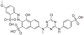14408-24-3,7-[[4-chloro-6-[(4-sulphophenyl)amino]-1,3,5-triazin-2-yl]methylamino]-4-hydroxy-3-[(4-methoxy-2-sulphophenyl)azo]naphthalene-2-sulphonic acid