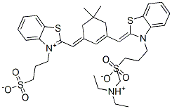 147427-70-1,BENZOTHIAZOLIUM, 2-[[5,5-DIMETHYL-3-[[3-(3-SULFOPROPYL)-2(3H)-BENZOTHIAZOLYLIDENE]METHYL]-2-CYCLOHEXEN-1-YLIDENE]METHYL]-3-(3-SULFOPROPYL)-, INNER SALT, N,N-DIETHYLETHANAMINE (1:1)