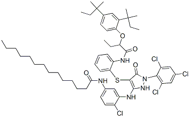 150779-67-2,1-(2,4,6-Trichlorophenyl)-3-(5-tetradecanamido-2-chloroanilino)-4-[2-[alpha-(2,4-di-tert-pentylphenoxy)butyramido]phenylthio]-5-pyrazolone