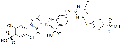 16893-48-4,4-[[4-chloro-6-[(4-sulphophenyl)amino]-1,3,5-triazin-2-yl]amino]-2-[[1-(2,5-dichloro-4-sulphophenyl)-4,5-dihydro-3-methyl-5-oxo-1H-pyrazol-4-yl]azo]benzenesulphonic acid