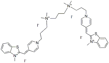 169454-13-1,2-([1-(3-[[3-(DIMETHYL(3-[4-[(3-METHYL-1,3-BENZOTHIAZOL-3-IUM-2-YL)METHYLENE]-1(4H)-PYRIDINYL]PROPYL)AMMONIO)PROPYL](DIMETHYL)AMMONIO]PROPYL)-4(1H)-PYRIDINYLIDENE]METHYL)-3-METHYL-1,3-BENZOTHIAZOL-3-IUM TETRAIODIDE