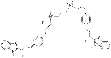 169454-17-5,2-((E)-3-[1-(3-[[3-(DIMETHYL(3-[4-[(E)-3-(3-METHYL-1,3-BENZOTHIAZOL-3-IUM-2-YL)-2-PROPENYLIDENE]-1(4H)-PYRIDINYL]PROPYL)AMMONIO)PROPYL](DIMETHYL)AMMONIO]PROPYL)-4(1H)-PYRIDINYLIDENE]-1-PROPENYL)-3-METHYL-1,3-BENZOTHIAZOL-3-IUM TETRAIODIDE