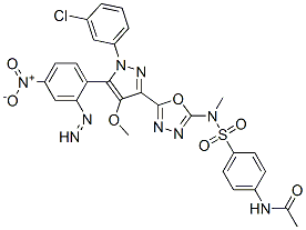 172701-72-3,N-[4-[[5-[1-(3-chlorophenyl)-4-methoxy-5-(4-nitrophenyl)diazenyl-pyraz ol-3-yl]-1,3,4-oxadiazol-2-yl]methylsulfamoyl]phenyl]acetamide
