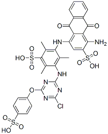 25965-91-7,1-amino-4-[[3-[[4-chloro-6-(4-sulphophenoxy)-1,3,5-triazin-2-yl]amino]-2,4,6-trimethyl-5-sulphophenyl]amino]-9,10-dihydro-9,10-dioxoanthracene-2-sulphonic acid