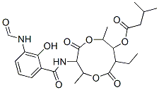 27220-60-6,8-ethyl-3-(3-formamidosalicylamido)-2,6-dimethyl-4,9-dioxo-1,5-dioxonan-7-yl isovalerate