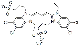 28272-54-0,5,6-DICHLORO-2-(3-(5,6-DICHLORO-1-ETHYL-3-(3-SULFOPROPYL)-1,3-DIHYDRO-2H-BENZIMIDAZOL-2-YLIDENE)-1-PROPENYL)-1-ETHYL-3-(3-SULFOPROPYL)-1H-BENZIMIDAZOLIUM INNER SALT SODIUM SALT