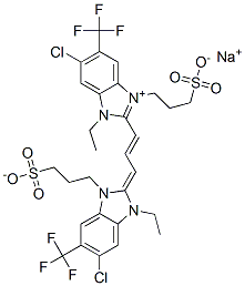 33628-05-6,1H-Benzimidazolium, 6-chloro-2-[3-[5-chloro-3-ethyl-1,3-dihydro-1-(3-sulfopropyl)-6-(trifluoromethyl)-2H-benzimidazol-2-ylidene]-1-propenyl]-1-ethyl-3-(3-sulfopropyl)-5-(trifluoromethyl)-, hydroxide, inner salt, sodium salt