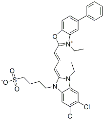 50671-46-0,2-[3-[5,6-dichloro-1-ethyl-1,3-dihydro-3-(4-sulphonatobutyl)-2H-benzimidazol-2-ylidene]prop-1-enyl]-3-ethyl-5-phenylbenzoxazolium