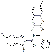 579454-06-1,Benzo[b]thiophene-2-carboxamide, 3-chloro-N-[(1,2-dihydro-5,7-dimethyl-2-oxo-3-quinolinyl)methyl]-6-fluoro-N-(2-furanylmethyl)- (9CI)