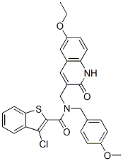 579459-04-4,Benzo[b]thiophene-2-carboxamide, 3-chloro-N-[(6-ethoxy-1,2-dihydro-2-oxo-3-quinolinyl)methyl]-N-[(4-methoxyphenyl)methyl]- (9CI)