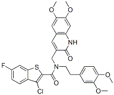 579516-68-0,Benzo[b]thiophene-2-carboxamide, 3-chloro-N-[(1,2-dihydro-6,7-dimethoxy-2-oxo-3-quinolinyl)methyl]-N-[2-(3,4-dimethoxyphenyl)ethyl]-6-fluoro- (9CI)