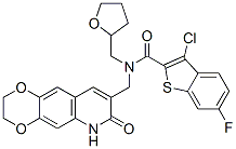 579518-30-2,Benzo[b]thiophene-2-carboxamide, 3-chloro-6-fluoro-N-[(tetrahydro-2-furanyl)methyl]-N-[(2,3,6,7-tetrahydro-7-oxo-1,4-dioxino[2,3-g]quinolin-8-yl)methyl]- (9CI)