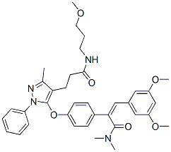 5913-71-3,3-[5-[4-[2-(3,5-dimethoxyphenyl)-1-(dimethylcarbamoyl)ethenyl]phenoxy] -3-methyl-1-phenyl-pyrazol-4-yl]-N-(3-methoxypropyl)propanamide