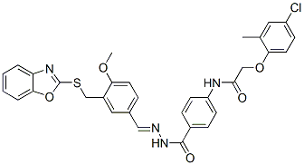 595574-67-7,Benzoic acid, 4-[[(4-chloro-2-methylphenoxy)acetyl]amino]-, [[3-[(2-benzoxazolylthio)methyl]-4-methoxyphenyl]methylene]hydrazide (9CI)