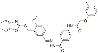 595599-01-2,Benzoic acid, 4-[[(2,3-dimethylphenoxy)acetyl]amino]-, [[3-[(2-benzoxazolylthio)methyl]-4-methoxyphenyl]methylene]hydrazide (9CI)