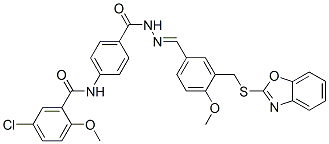 596831-48-0,Benzoic acid, 4-[(5-chloro-2-methoxybenzoyl)amino]-, [[3-[(2-benzoxazolylthio)methyl]-4-methoxyphenyl]methylene]hydrazide (9CI)