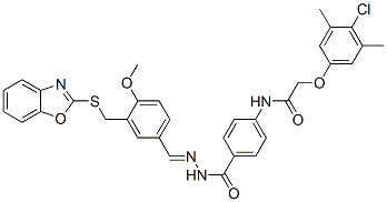 599169-53-6,Benzoic acid, 4-[[(4-chloro-3,5-dimethylphenoxy)acetyl]amino]-, [[3-[(2-benzoxazolylthio)methyl]-4-methoxyphenyl]methylene]hydrazide (9CI)