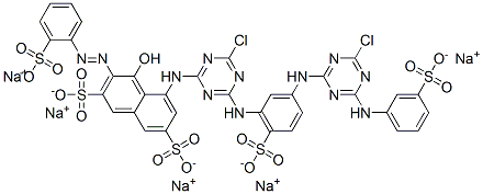 6058-62-4,2,7-Naphthalenedisulfonic acid, 5-[[4-chloro-6-[[3-[[4-chloro-6-[(3-sulfophenyl)amino]-1,3,5-triazin-2-yl]amino]-6-sulfophenyl]amino]-1,3,5-triazin-2-yl]amino]-4-hydroxy-3-[(2-sulfophenyl)azo]-, pentasodium salt