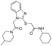 606110-04-7,Acetamide, N-cyclohexyl-2-[[1-[2-(4-methyl-1-piperidinyl)-2-oxoethyl]-1H-benzimidazol-2-yl]thio]- (9CI)