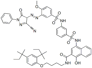 62592-60-3,2-Naphthalenecarboxamide, N-[4-[2,4-bis(1,1-dimethylpropyl)phenoxy]butyl]-4-[[[3-[[[3-[(3-cyano-4,5-dihydro-5-oxo-1-phenyl-1H-pyrazol-4-yl)azo]-4-methoxyphenyl]sulfonyl]amino]phenyl]sulfonyl]amino]-1-hydroxy-
