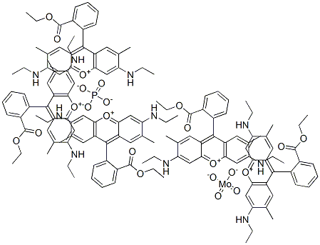 63022-07-1,Xanthylium, 9-[2-(ethoxycarbonyl)phenyl]-3,6-bis(ethylamino)-2,7-dimethyl-, molybdatephosphate