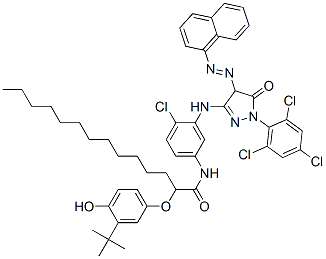 63089-83-8,2-(3-tert-Butyl-4-hydroxyphenoxy)-N-(4-chloro-3-((4,5-dihydro-4-(1-naphthylazo)-5-oxo-1-(2,4,6-trichlorophenyl)-1H-pyrazol-3-yl)amino)phenyl)myristamide