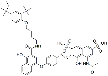 63217-28-7,5-(acetylamino)-3-[[4-[[3-[[[4-[2,4-bis(tert-pentyl)phenoxy]butyl]amino]carbonyl]-4-hydroxy-1-naphthyl]oxy]phenyl]azo]-4-hydroxynaphthalene-2,7-disulphonic acid