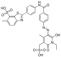 65402-16-6,2-[4-[[4-[[1-ethyl-1,6-dihydro-2-hydroxy-4-methyl-6-oxo-5-(sulphomethyl)-3-pyridyl]azo]benzoyl]amino]phenyl]-6-methylbenzothiazole-7-sulphonic acid