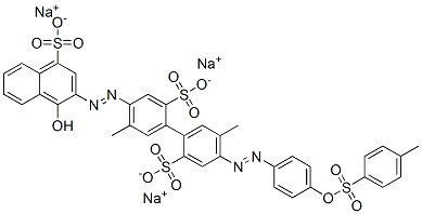 6598-62-5,trisodium 4-[(1-hydroxy-4-sulphonato-2-naphthyl)azo]-5,5'-dimethyl-4'-[[4-[[(4-methylphenyl)sulphonyl]oxy]phenyl]azo][1,1'-biphenyl]-2,2'-disulphonate
