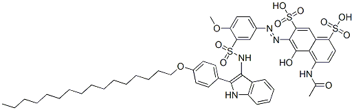 66282-04-0,4-(acetylamino)-6-[[3-[[[2-[4-(hexadecyloxy)phenyl]-1H-indol-3-yl]amino]sulphonyl]-4-methoxyphenyl]azo]-5-hydroxynaphthalene-1,7-disulphonic acid