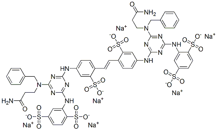 68134-04-3,hexasodium 2,2'-[vinylenebis[(3-sulphonato-4,1-phenylene)imino[6-[(3-amino-3-oxopropyl)(phenylmethyl)amino]-1,3,5-triazine-4,2-diyl]imino]]bis(benzene-1,4-disulphonate)