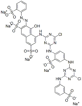 68991-99-1,2,7-Naphthalenedisulfonic acid, 5-[[4-chloro-6-[[4-[[4-chloro-6-[(3-sulfophenyl)amino]-1,3,5-triazin-2-yl]amino]-2-sulfophenyl]amino]-1,3,5-triazin-2-yl]amino]-4-hydroxy-3-[(2-sulfophenyl)azo]-, pentasodium salt