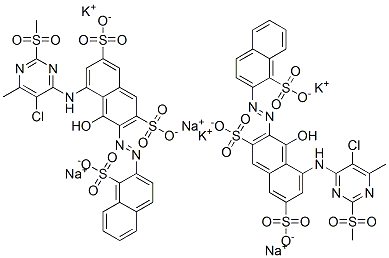 83400-01-5,5-[[5-chloro-6-methyl-2-(methylsulphonyl)-4-pyrimidinyl]amino]-4-hydroxy-3-[(1-sulpho-2-naphthyl)azo]naphthalene-2,7-disulphonic acid, potassium sodium salt