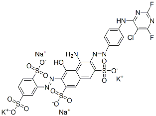 83400-06-0,4-amino-3-[[4-[(5-chloro-2,6-difluoro-4-pyrimidinyl)amino]phenyl]azo]-6-[(2,5-disulphophenyl)azo]-5-hydroxynaphthalene-2,7-disulphonic acid, potassium sodium salt