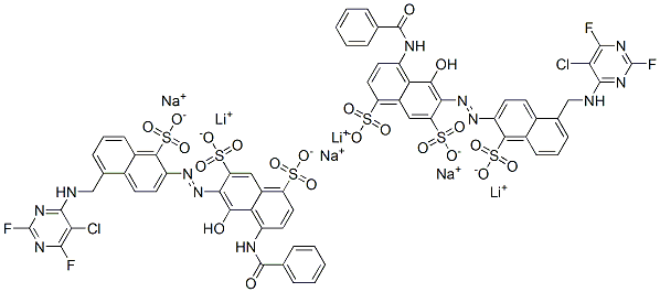 83400-11-7,4-(benzoylamino)-6-[[5-[[(5-chloro-2,6-difluoro-4-pyrimidinyl)amino]methyl]-1-sulpho-2-naphthyl]azo]-5-hydroxynaphthalene-1,7-disulphonic acid, lithium sodium salt