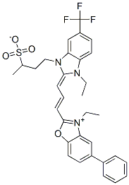 83783-57-7,3-ethyl-2-[3-[1-ethyl-1,3-dihydro-3-(3-sulphonatobutyl)-5-(trifluoromethyl)-2H-benzimidazol-2-ylidene]prop-1-enyl]-5-phenylbenzoxazolium