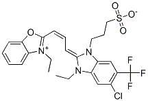 83783-58-8,2-[3-[5-chloro-3-ethyl-1,3-dihydro-1-(3-sulphonatopropyl)-6-(trifluoromethyl)-2H-benzimidazol-2-ylidene]prop-1-enyl]-3-ethylbenzoxazolium