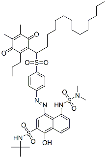 84360-90-7,N-(tert-butyl)-5-[[(dimethylamino)sulphonyl]amino]-4-[[4-[[1-(4,5-dimethyl-3,6-dioxo-2-propylcyclohexa-1,4-dien-1-yl)tetradecyl]sulphonyl]phenyl]azo]-1-hydroxynaphthalene-2-sulphonamide