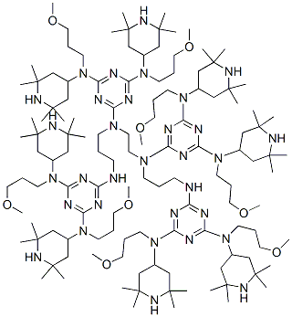 85099-18-9,1,3,5-Triazine-2,4,6-triamine, N,N'''-1,2-ethanediylbis[N-[3-[[4,6-bis[(3-methoxypropyl)(2,2,6,6-tetramethyl-4-piperidinyl)amino]-1,3,5-triazin-2-yl]amino]propyl]-N',N''-bis(3-methoxypropyl)-N',N''-bis(2,2,6,6-tetramethyl-4-piperidinyl)-