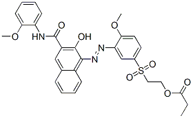 85750-19-2,3-hydroxy-4-[[2-methoxy-5-[[2-(1-oxopropoxy)ethyl]sulphonyl]phenyl]azo]-N-(2-methoxyphenyl)naphthalene-2-carboxamide