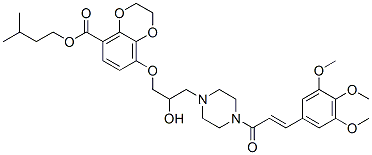 85851-95-2,3-methylbutyl 2,3-dihydro-8-[2-hydroxy-3-[4-(3',4',5'-trimethoxycinnamoyl)-1-piperazinyl]propoxy]-1,4-benzodioxin-5-carboxylate
