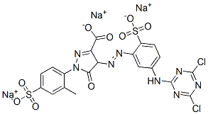 85959-12-2,4-[[5-[(4,6-dichloro-1,3,5-triazin-2-yl)amino]-2-sulphophenyl]azo]-4,5-dihydro-1-(2-methyl-4-sulphophenyl)-5-oxo-1H-pyrazole-3-carboxylic acid, sodium salt