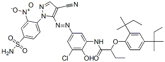 879906-94-2,Butanamide,  N-[5-[[1-[4-(aminosulfonyl)-2-nitrophenyl]-4-cyano-1H-pyrazol-5-yl]azo]-3-chloro-2-hydroxyphenyl]-2-[2,4-bis(1,1-dimethylpropyl)phenoxy]-,