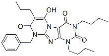91285-09-5,Pyrimido[2,1-f]purine-2,4,8(1H,3H,9H)-trione,  1,3-dibutyl-6-hydroxy-9-(phenylmethyl)-7-propyl-