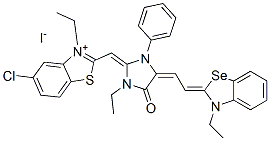 93839-00-0,5-chloro-3-ethyl-2-[[1-ethyl-4-[(3-ethyl-3H-benzoselenazol-2-ylidene)ethylidene]-5-oxo-3-phenylimidazolidin-2-ylidene]methyl]benzothiazolium iodide